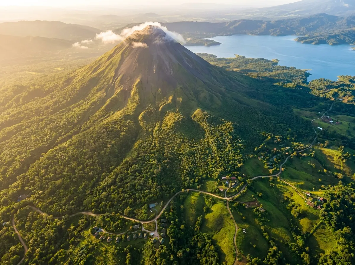Arenal volcano and lake near La Fortuna, Northern Plains