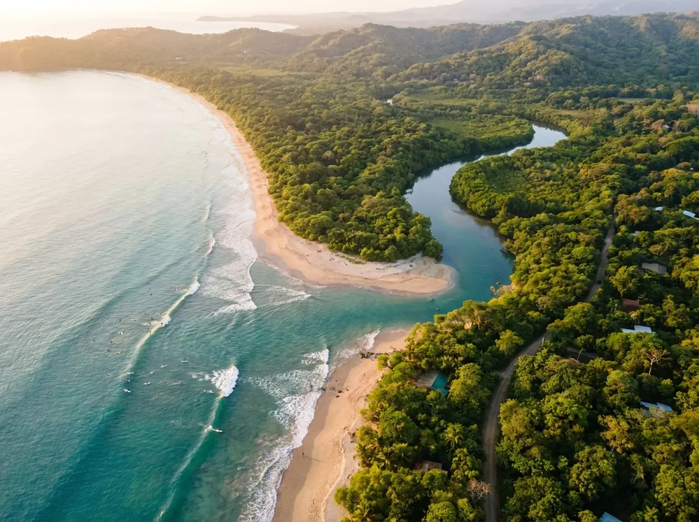 Nosara's wild beach and river mouth, Nicoya Peninsula