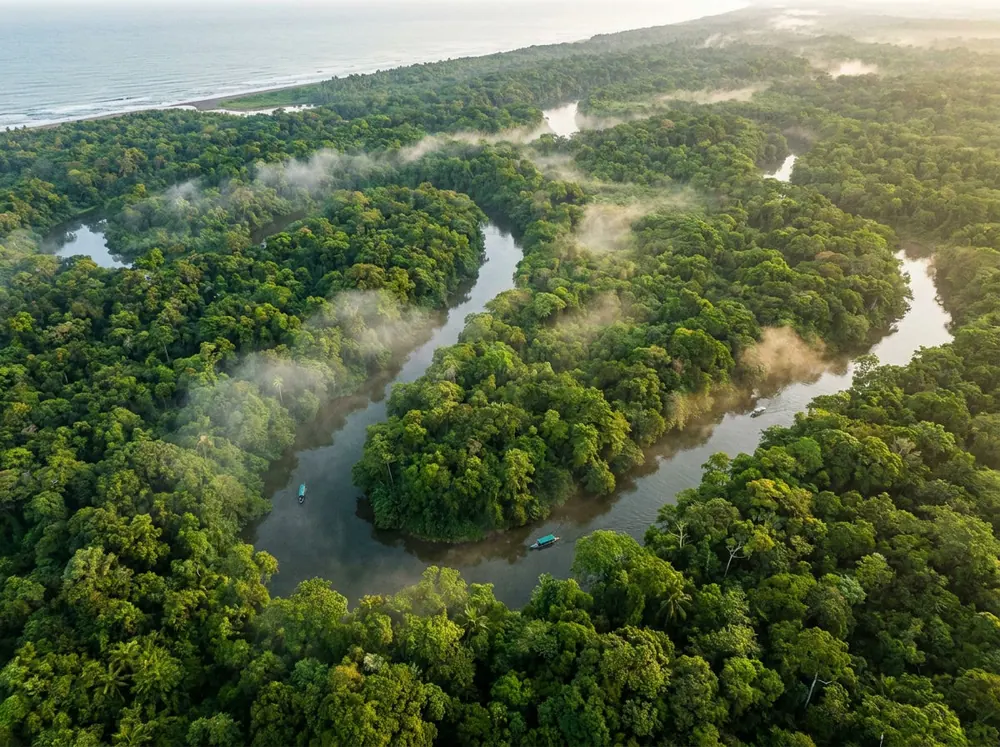 Aerial of Tortuguero jungle canals